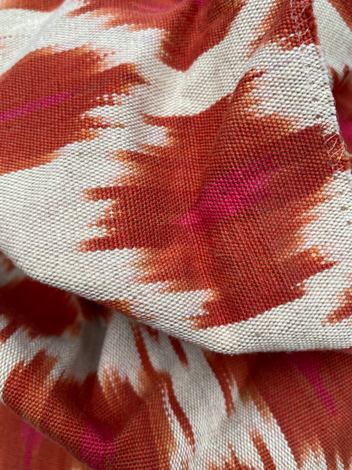 66 Berkbox77 Square Printed Fabrics by Scalamandre Adras Ikat Weave Sunset Cotton Red Orange White MSRP USD 150/y