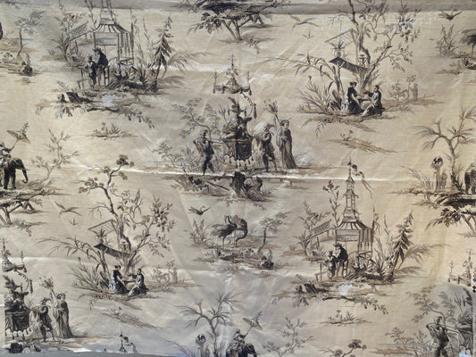 67 Berkbox77 Square Printed Scalamandre Voyage En Chine Black Beige Print Chinoiserie Asian Garden Elephant 1 Yard+ MSRP USD 388/yd