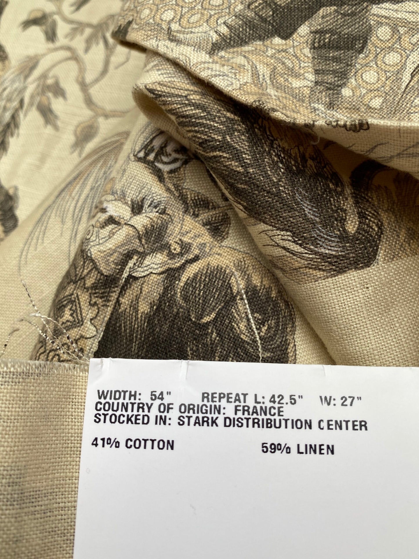 67 Berkbox77 Square Printed Scalamandre Voyage En Chine Black Beige Print Chinoiserie Asian Garden Elephant 1 Yard+ MSRP USD 388/yd