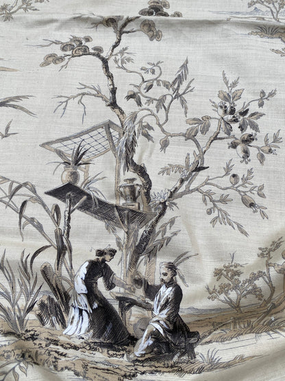 67 Berkbox77 Square Printed Scalamandre Voyage En Chine Black Beige Print Chinoiserie Asian Garden Elephant 1 Yard+ MSRP USD 388/yd
