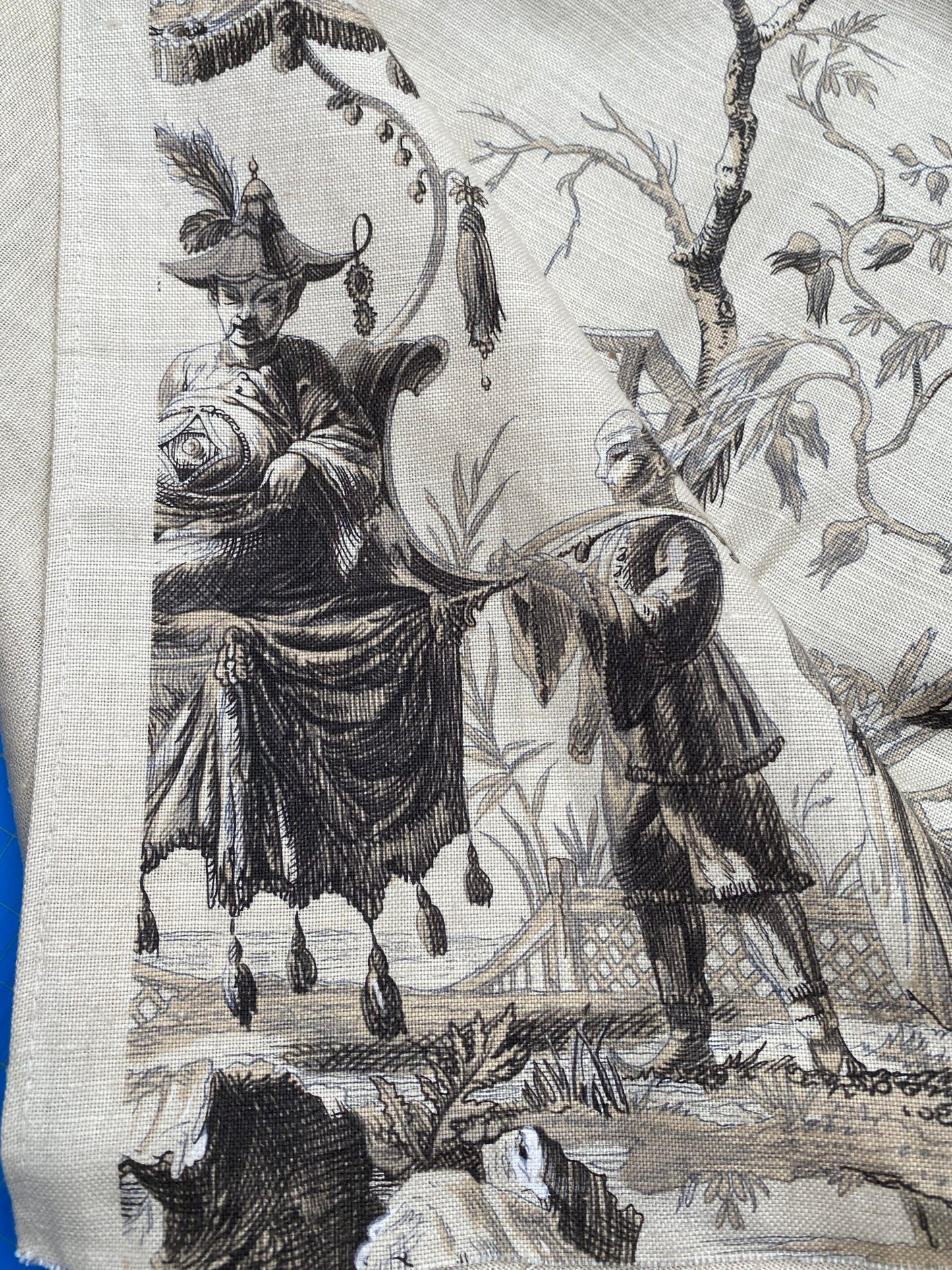 67 Berkbox77 Square Printed Scalamandre Voyage En Chine Black Beige Print Chinoiserie Asian Garden Elephant 1 Yard+ MSRP USD 388/yd