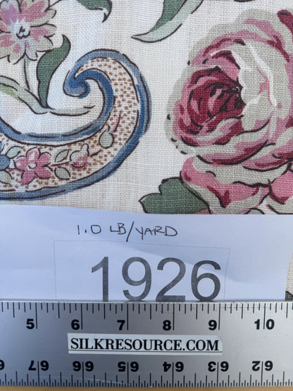 1.71 Yards Cowtan & Tout Savona Print Floral Basket Pink Red Blue Green on Cream Linen