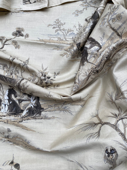 67 Berkbox77 Square Printed Scalamandre Voyage En Chine Black Beige Print Chinoiserie Asian Garden Elephant 1 Yard+ MSRP USD 388/yd