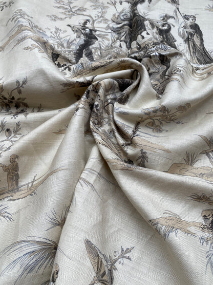 67 Berkbox77 Square Printed Scalamandre Voyage En Chine Black Beige Print Chinoiserie Asian Garden Elephant 1 Yard+ MSRP USD 388/yd