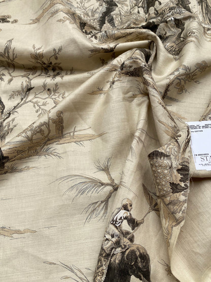 67 Berkbox77 Square Printed Scalamandre Voyage En Chine Black Beige Print Chinoiserie Asian Garden Elephant 1 Yard+ MSRP USD 388/yd