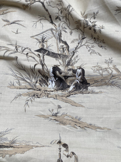 67 Berkbox77 Square Printed Scalamandre Voyage En Chine Black Beige Print Chinoiserie Asian Garden Elephant 1 Yard+ MSRP USD 388/yd