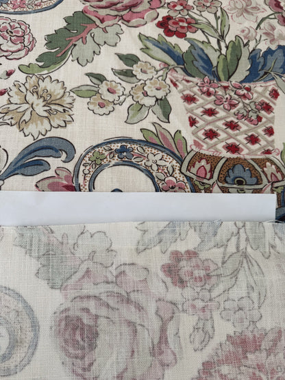 1.71 Yards Cowtan & Tout Savona Print Floral Basket Pink Red Blue Green on Cream Linen