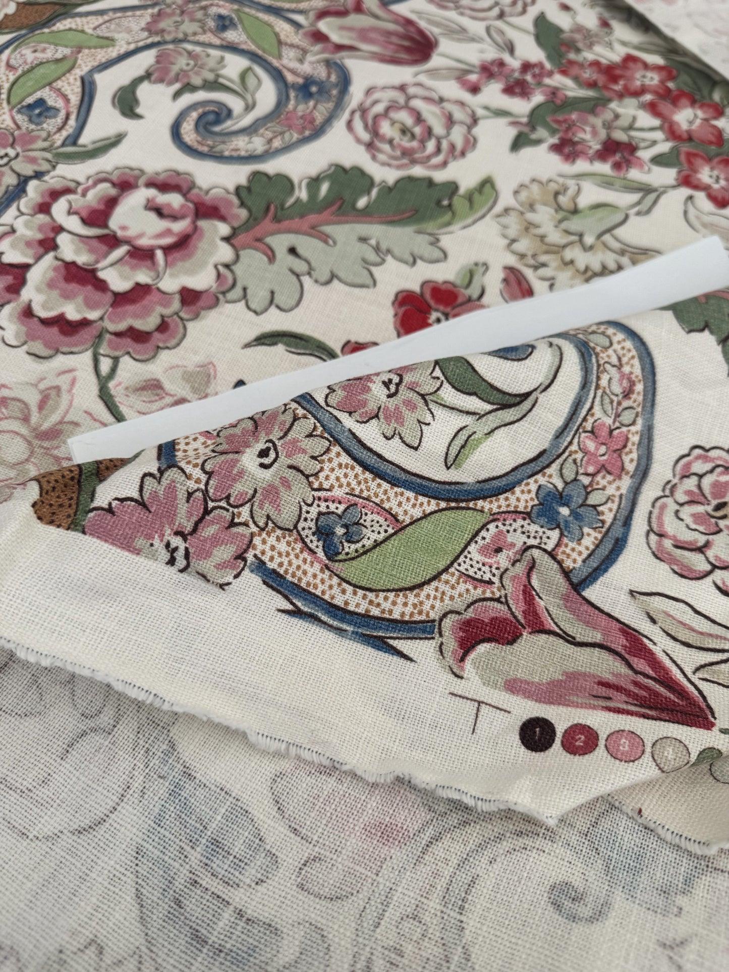 1.71 Yards Cowtan & Tout Savona Print Floral Basket Pink Red Blue Green on Cream Linen