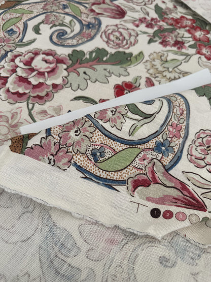 1.71 Yards Cowtan & Tout Savona Print Floral Basket Pink Red Blue Green on Cream Linen