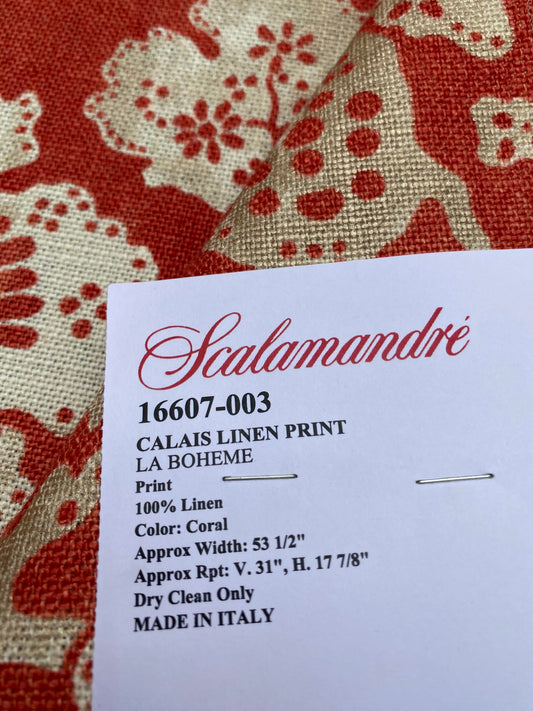 68 Berkbox77 Square Printed Fabric by Scalamandre Calais Linen Print Coral Floral Red White MSRP 300+/y