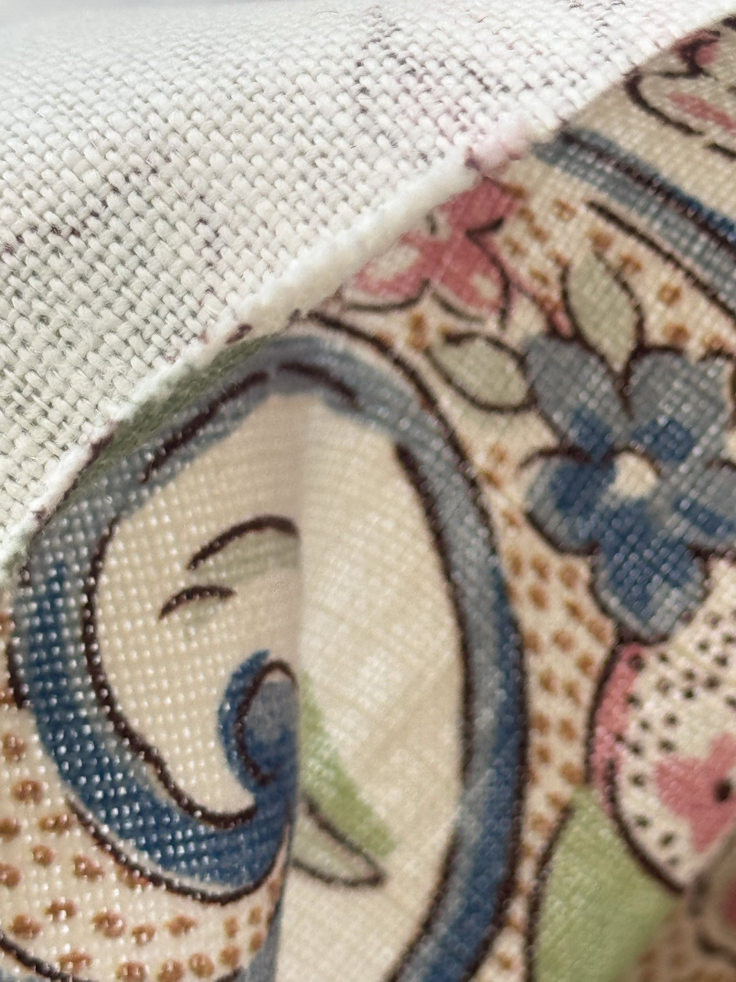 1.71 Yards Cowtan & Tout Savona Print Floral Basket Pink Red Blue Green on Cream Linen