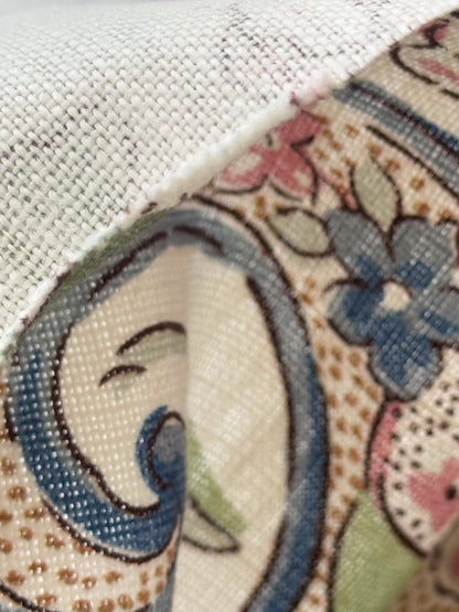 1.71 Yards Cowtan & Tout Savona Print Floral Basket Pink Red Blue Green on Cream Linen