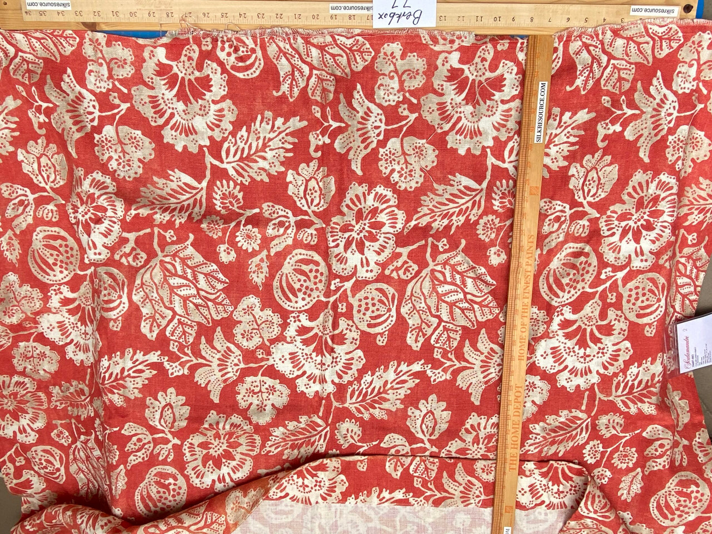 69 Berkbox77 Square Printed Fabric by Scalamandre Calais Linen Print Coral Floral Red White 1.2yd MSRP 300+/y