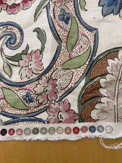 1.71 Yards Cowtan & Tout Savona Print Floral Basket Pink Red Blue Green on Cream Linen