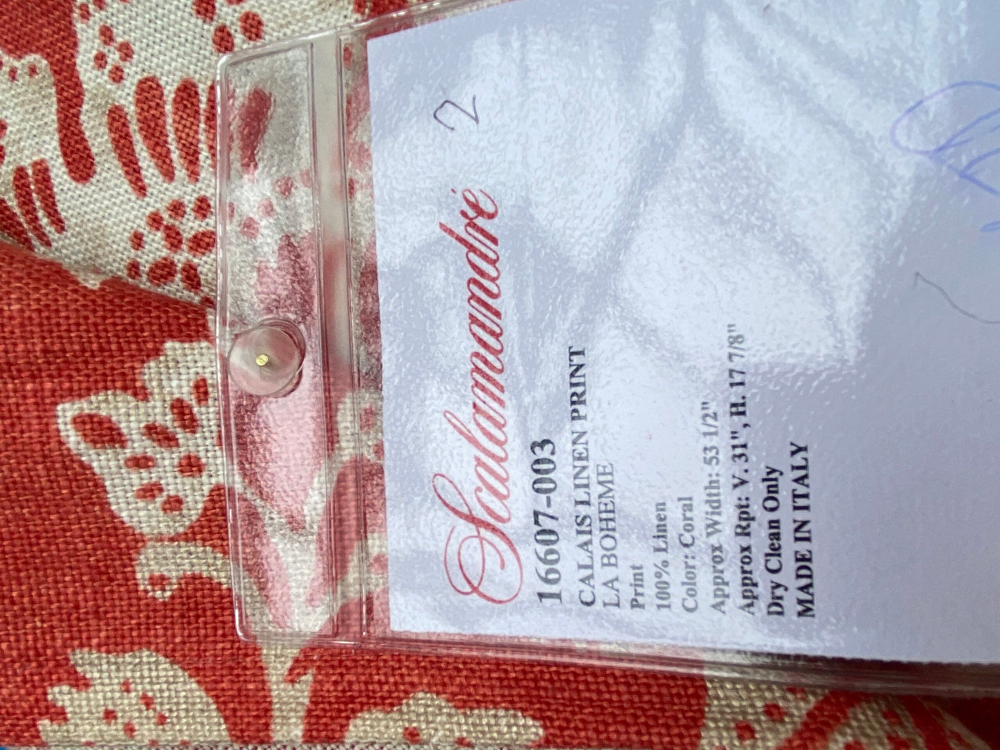 69 Berkbox77 Square Printed Fabric by Scalamandre Calais Linen Print Coral Floral Red White 1.2yd MSRP 300+/y