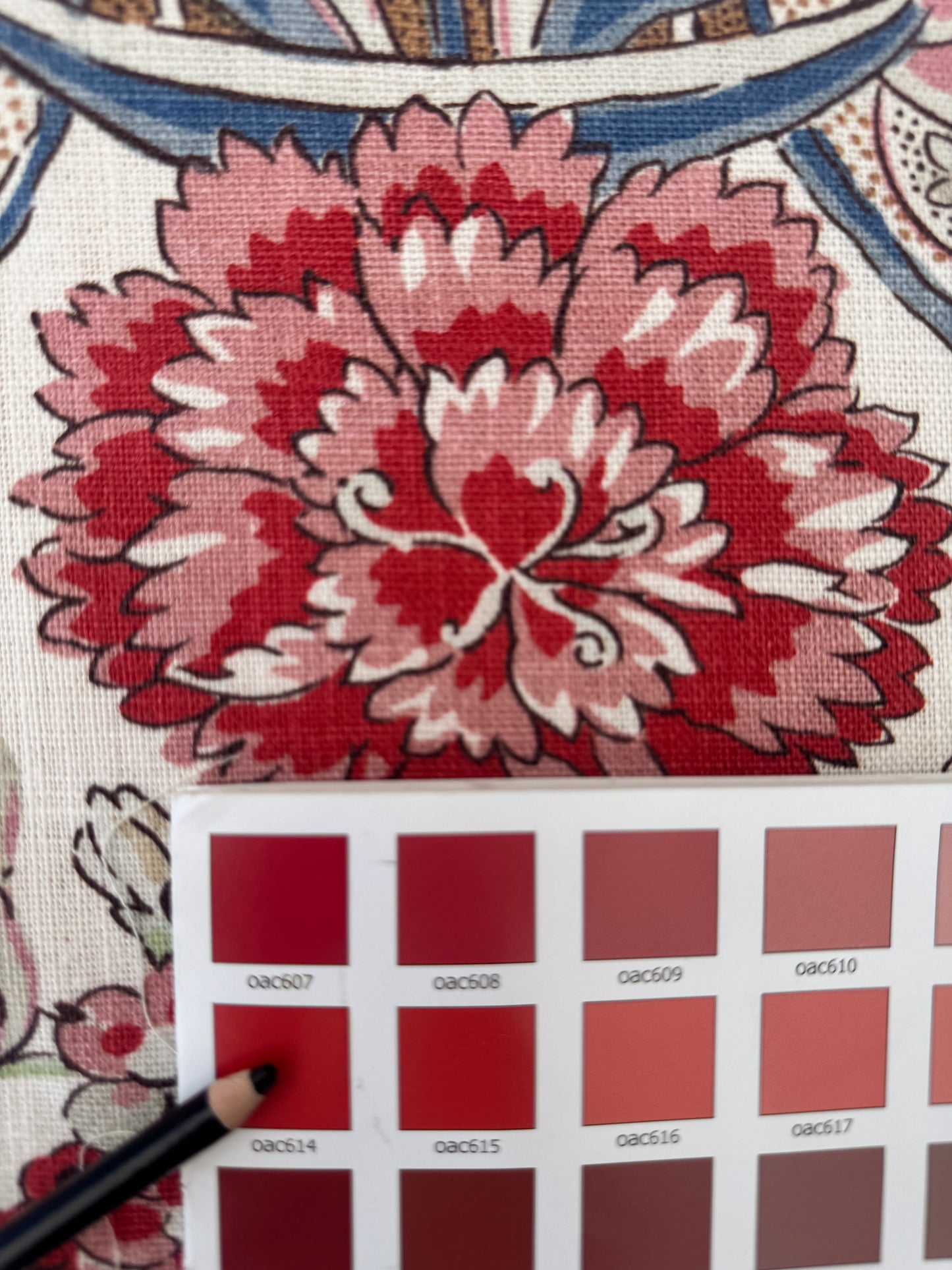 1.71 Yards Cowtan & Tout Savona Print Floral Basket Pink Red Blue Green on Cream Linen