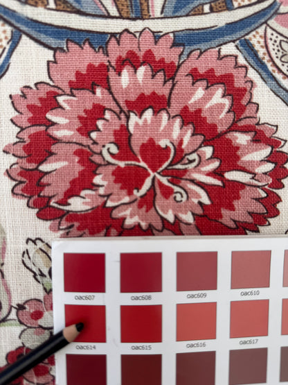 1.71 Yards Cowtan & Tout Savona Print Floral Basket Pink Red Blue Green on Cream Linen