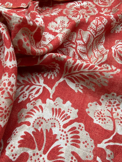69 Berkbox77 Square Printed Fabric by Scalamandre Calais Linen Print Coral Floral Red White 1.2yd MSRP 300+/y
