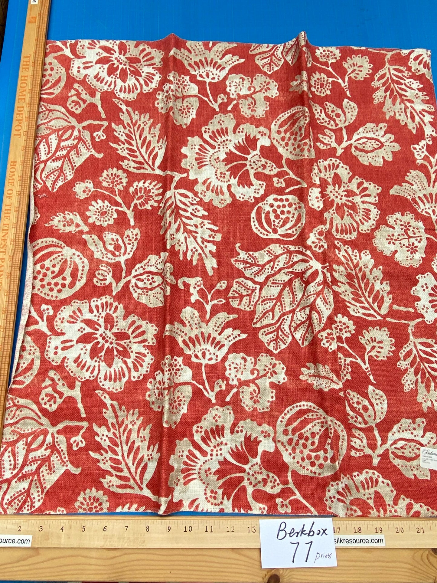 70 Berkbox77 Square Printed Fabric by Scalamandre Calais Linen Print Coral Red White Floral MSRP 300+/y
