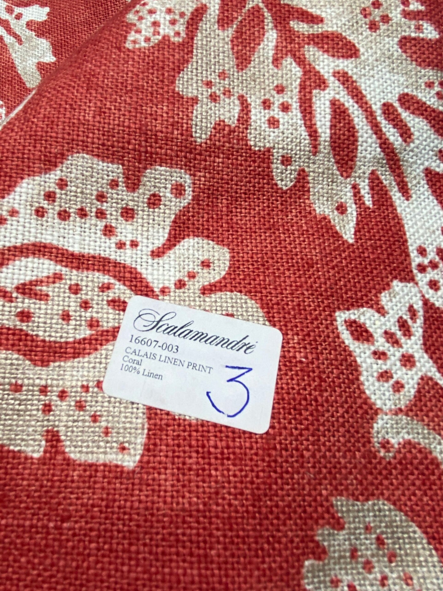 70 Berkbox77 Square Printed Fabric by Scalamandre Calais Linen Print Coral Red White Floral MSRP 300+/y