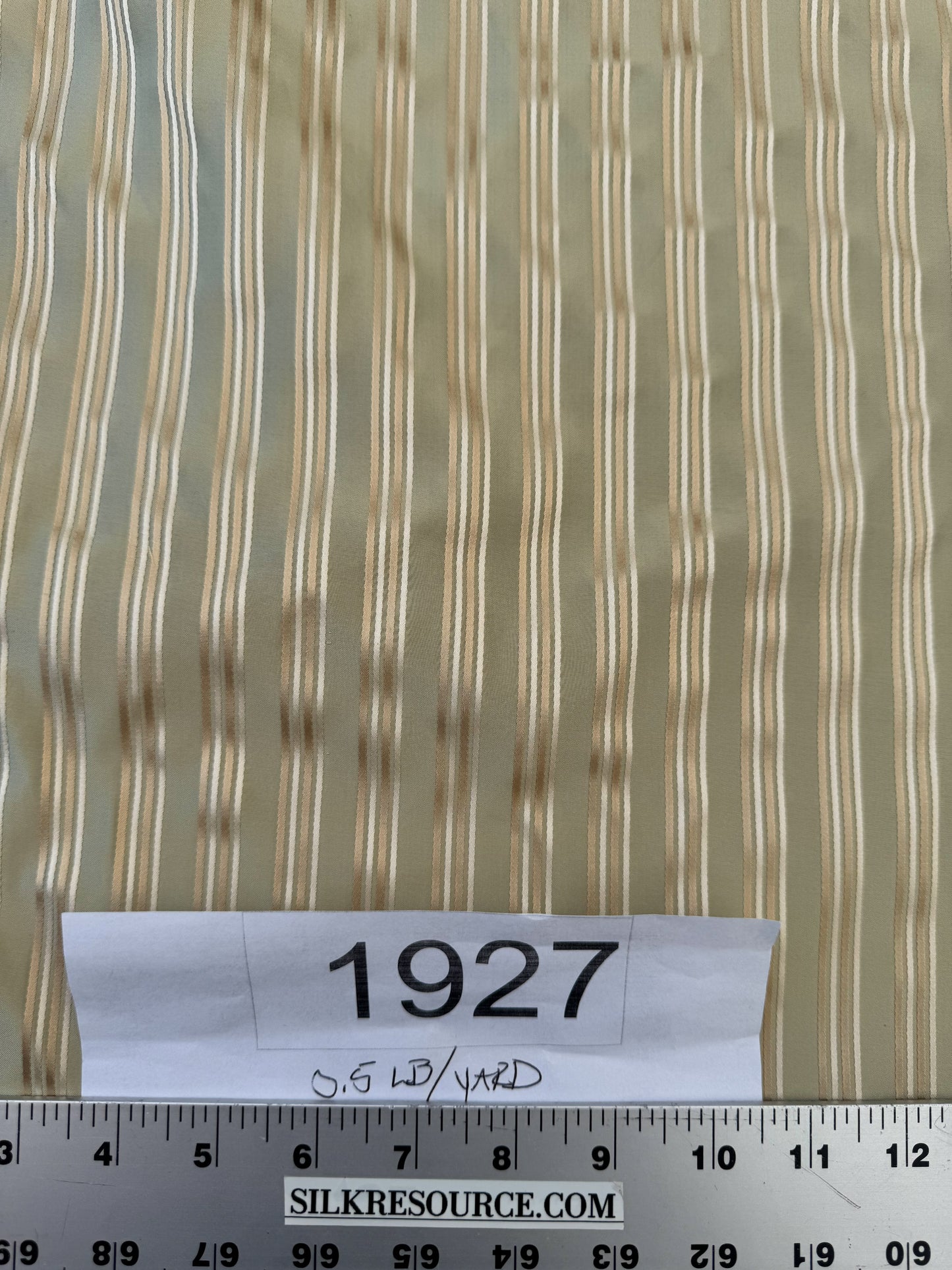 By Yard Coraggio Textiles Tosca Stripe in Mist Green Gold 100% Silk