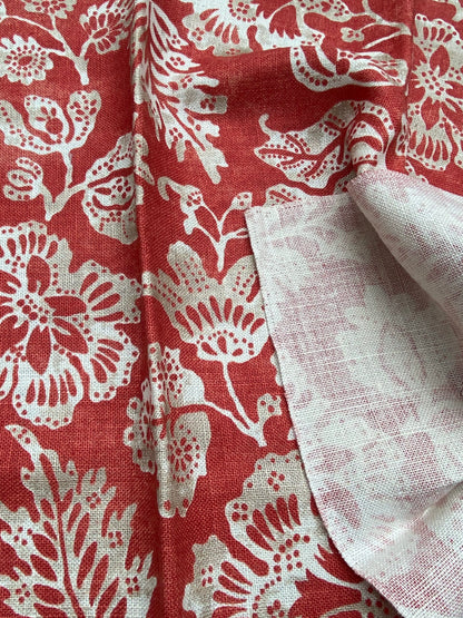 70 Berkbox77 Square Printed Fabric by Scalamandre Calais Linen Print Coral Red White Floral MSRP 300+/y