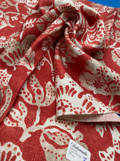 70 Berkbox77 Square Printed Fabric by Scalamandre Calais Linen Print Coral Red White Floral MSRP 300+/y