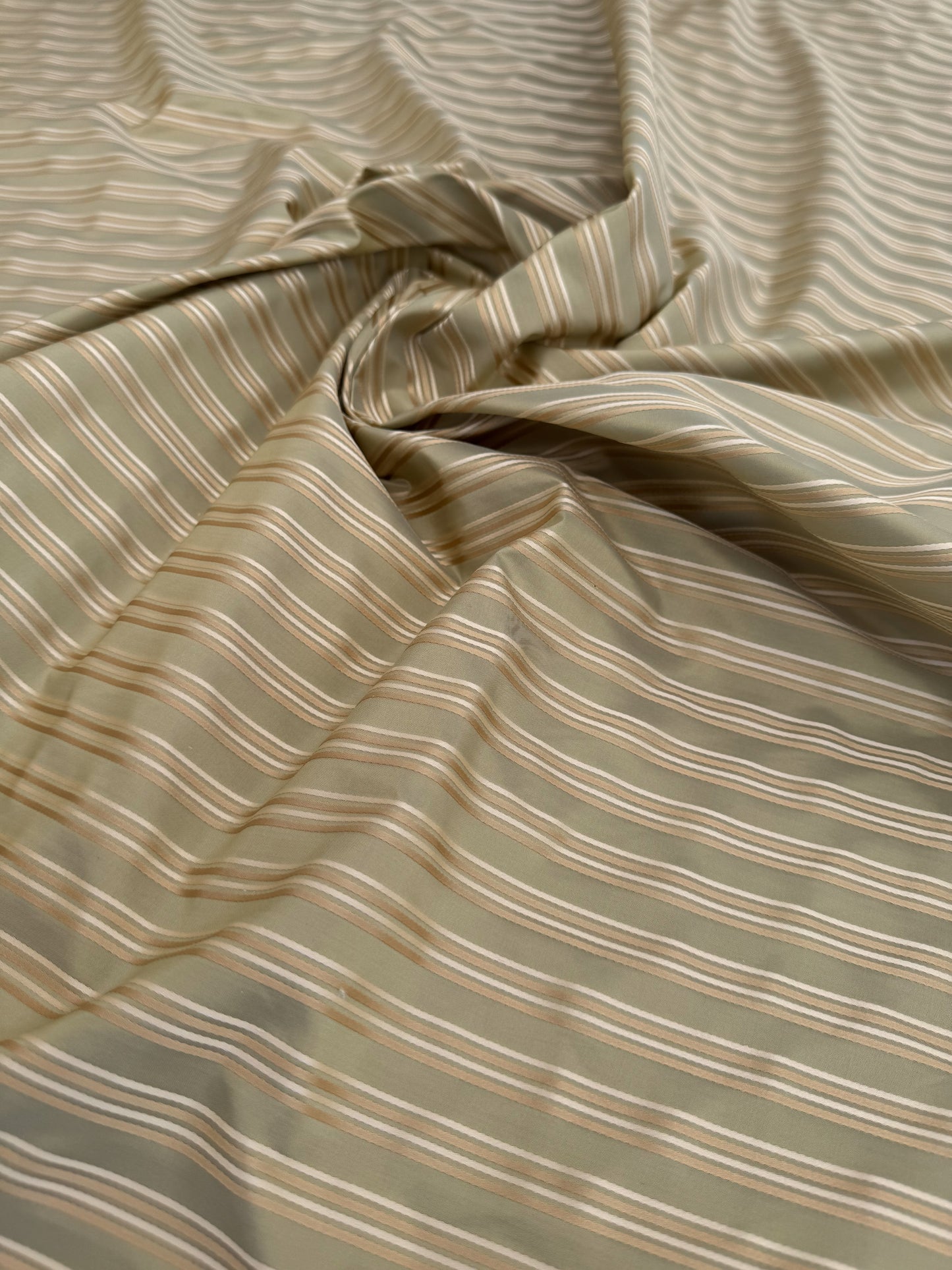 By Yard Coraggio Textiles Tosca Stripe in Mist Green Gold 100% Silk