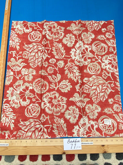71 Berkbox77 Square Printed Fabric by Scalamandre Calais Linen Print Coral Red White Floral MSRP 300+/y