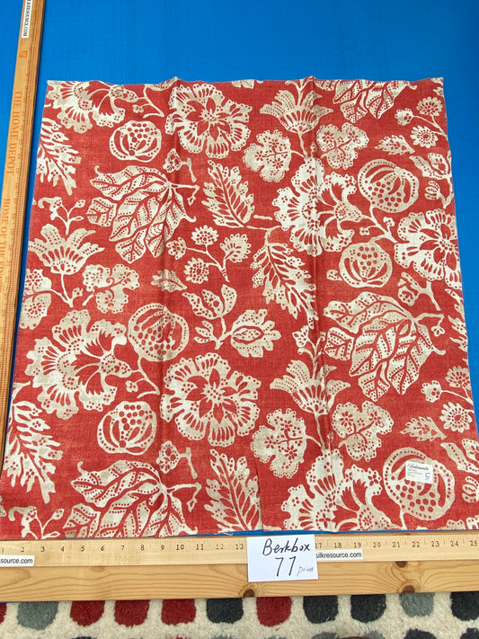 71 Berkbox77 Square Printed Fabric by Scalamandre Calais Linen Print Coral Red White Floral MSRP 300+/y