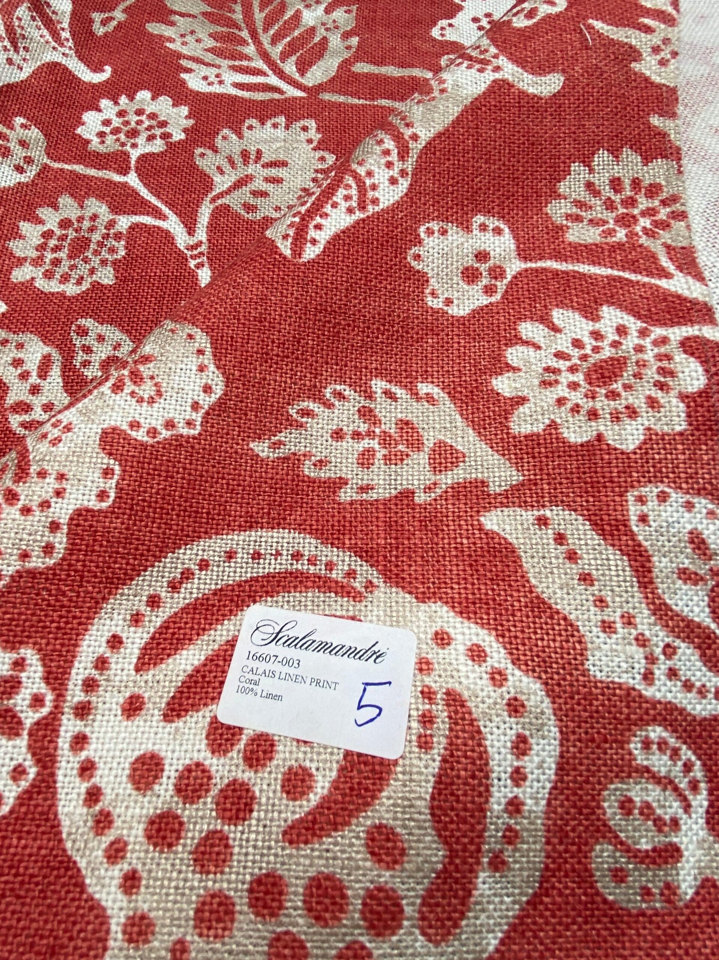 71 Berkbox77 Square Printed Fabric by Scalamandre Calais Linen Print Coral Red White Floral MSRP 300+/y