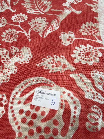71 Berkbox77 Square Printed Fabric by Scalamandre Calais Linen Print Coral Red White Floral MSRP 300+/y
