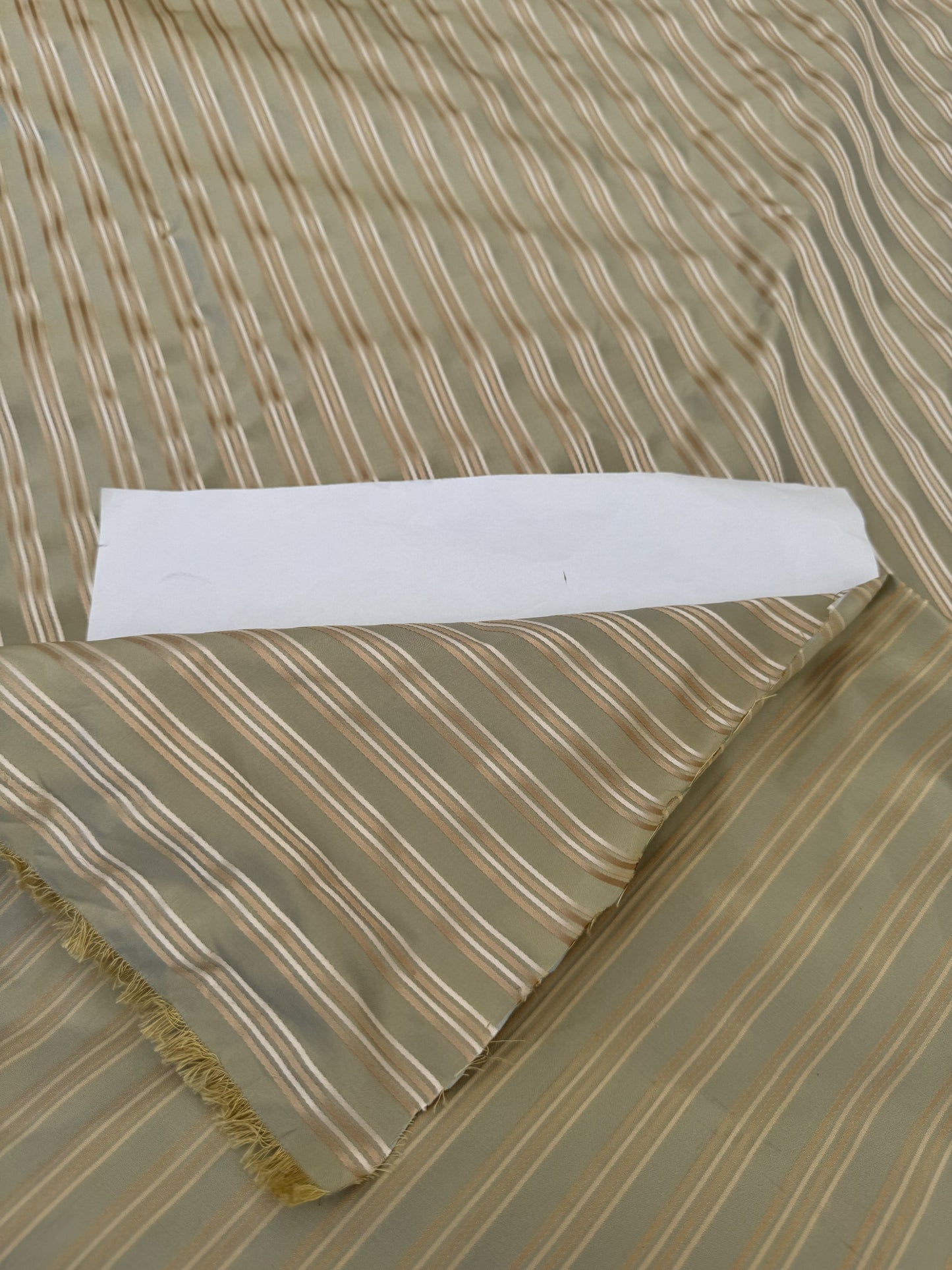 By Yard Coraggio Textiles Tosca Stripe in Mist Green Gold 100% Silk