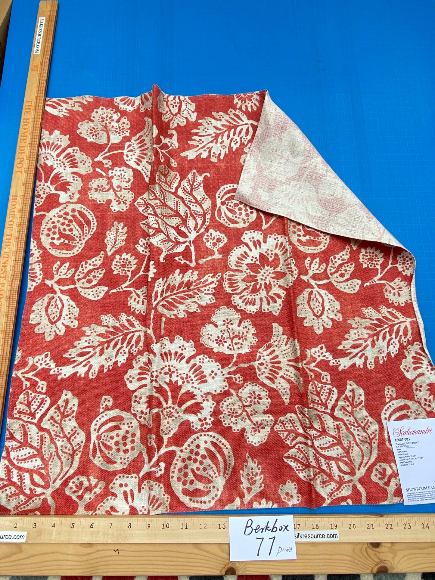 72 Berkbox77 Square Printed Fabric by Scalamandre Calais Linen Print Coral Red White Floral MSRP 300+/y