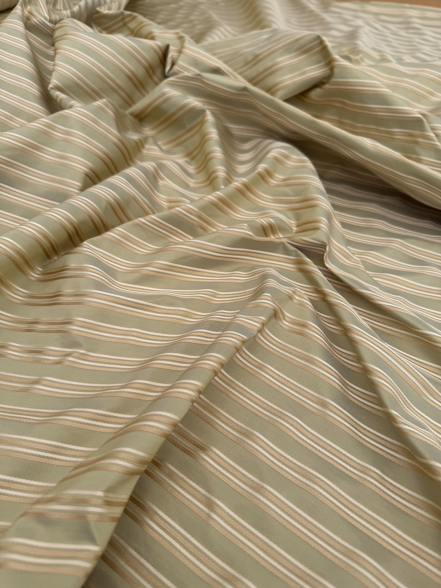 By Yard Coraggio Textiles Tosca Stripe in Mist Green Gold 100% Silk