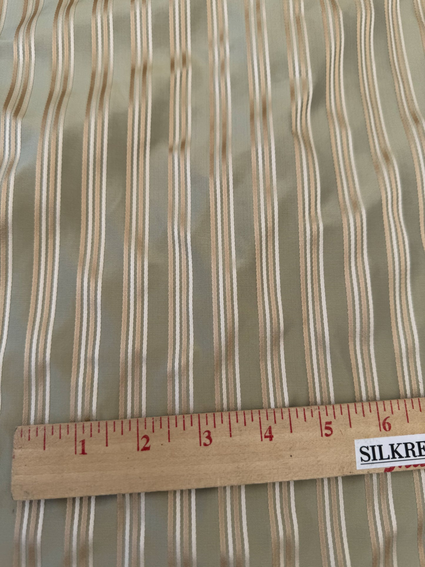 By Yard Coraggio Textiles Tosca Stripe in Mist Green Gold 100% Silk