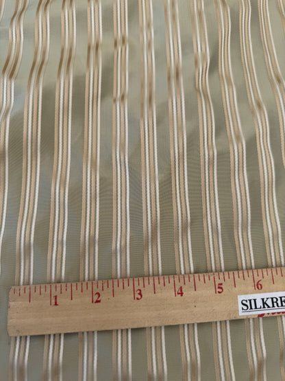By Yard Coraggio Textiles Tosca Stripe in Mist Green Gold 100% Silk