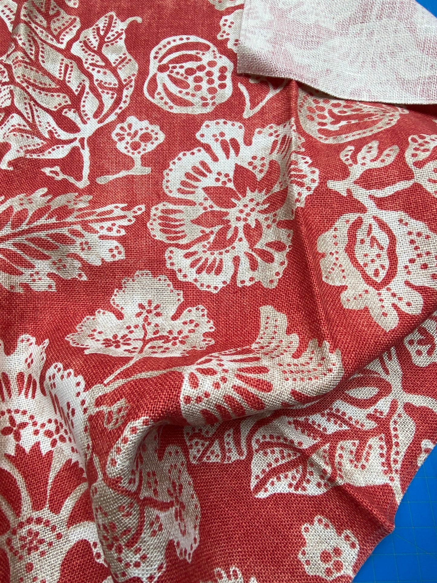 72 Berkbox77 Square Printed Fabric by Scalamandre Calais Linen Print Coral Red White Floral MSRP 300+/y