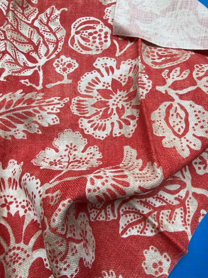 72 Berkbox77 Square Printed Fabric by Scalamandre Calais Linen Print Coral Red White Floral MSRP 300+/y