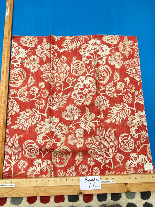 73 Berkbox77 Square Printed Fabric by Scalamandre Calais Linen Print Coral Red White Floral MSRP 300+/y