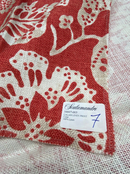 73 Berkbox77 Square Printed Fabric by Scalamandre Calais Linen Print Coral Red White Floral MSRP 300+/y