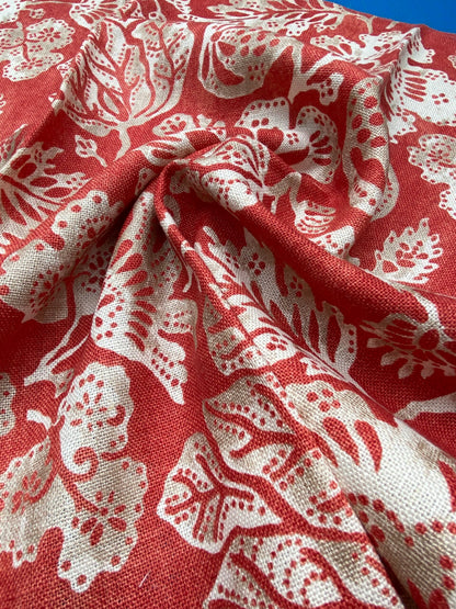 73 Berkbox77 Square Printed Fabric by Scalamandre Calais Linen Print Coral Red White Floral MSRP 300+/y
