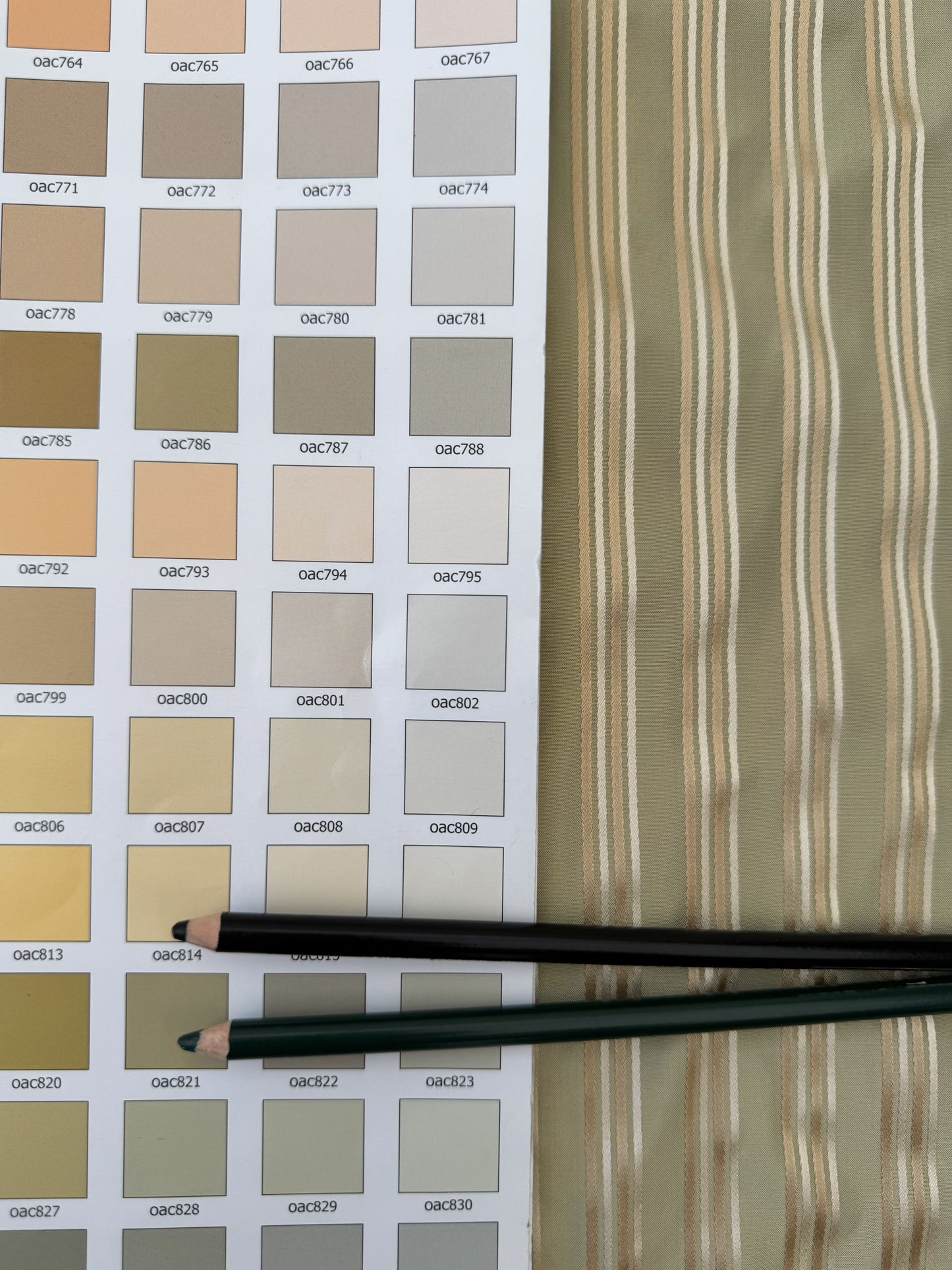By Yard Coraggio Textiles Tosca Stripe in Mist Green Gold 100% Silk