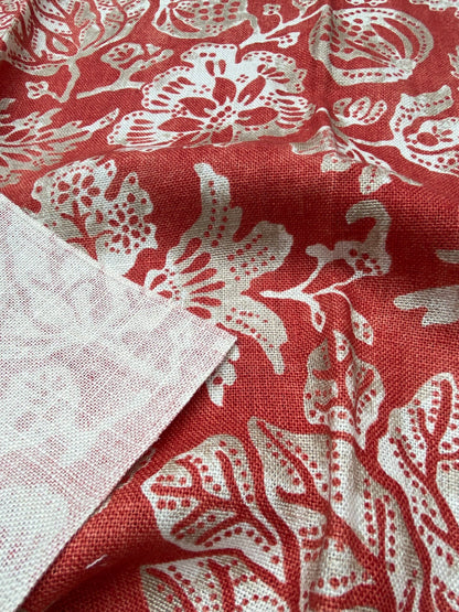 73 Berkbox77 Square Printed Fabric by Scalamandre Calais Linen Print Coral Red White Floral MSRP 300+/y