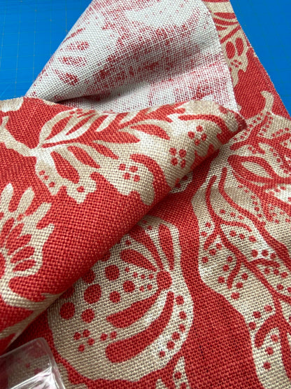 74 Berkbox77 Square Printed Fabric by Scalamandre Calais Linen Print Coral Red White Floral MSRP 300+/y