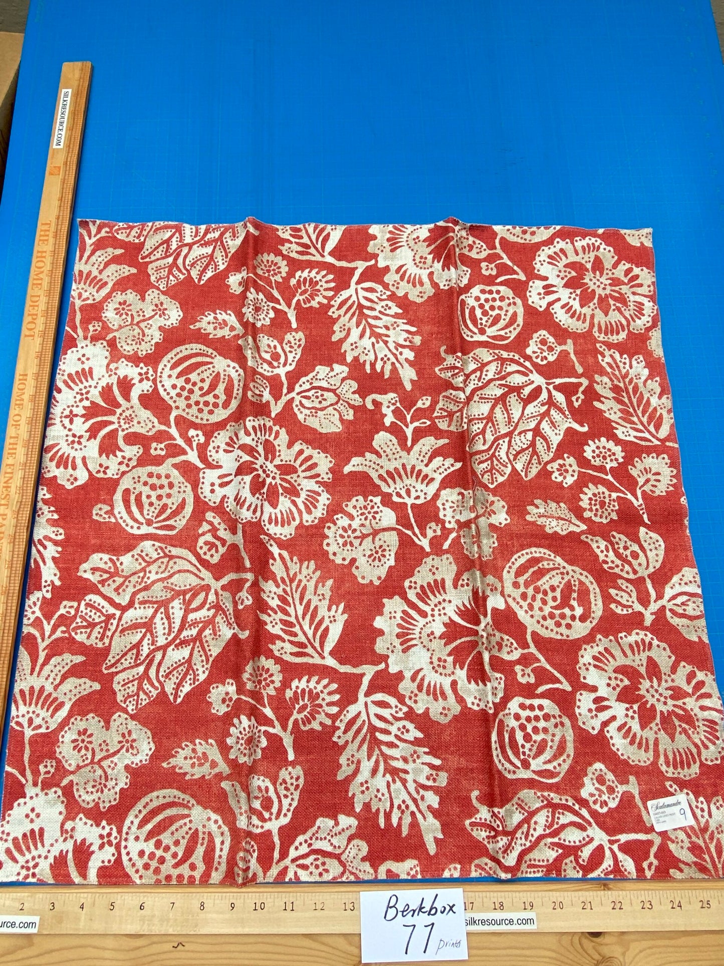 75 Berkbox77 Square Printed Fabric by Scalamandre Calais Linen Print Coral Red White Floral MSRP 300+/y