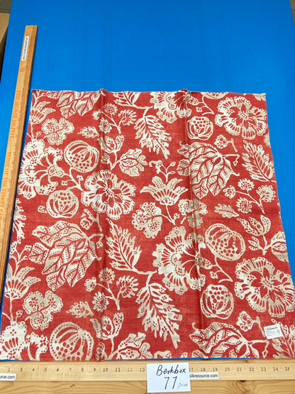 75 Berkbox77 Square Printed Fabric by Scalamandre Calais Linen Print Coral Red White Floral MSRP 300+/y