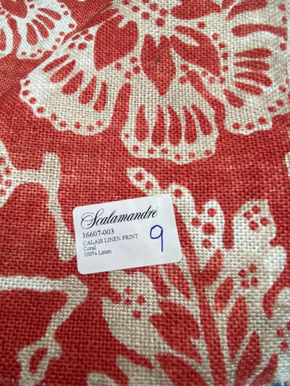 75 Berkbox77 Square Printed Fabric by Scalamandre Calais Linen Print Coral Red White Floral MSRP 300+/y