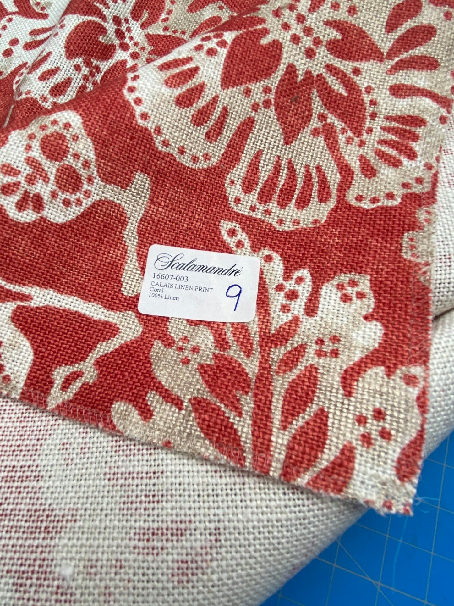 75 Berkbox77 Square Printed Fabric by Scalamandre Calais Linen Print Coral Red White Floral MSRP 300+/y