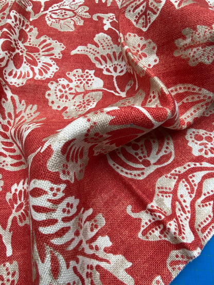 75 Berkbox77 Square Printed Fabric by Scalamandre Calais Linen Print Coral Red White Floral MSRP 300+/y